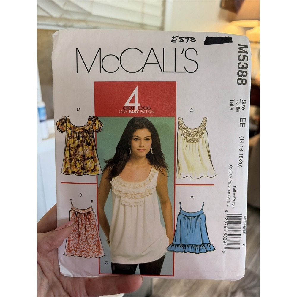 McCalls M5388 Tops Misses Sewing Pattern Size 14-20 Uncut 4 Looks/1 Easy Pattern